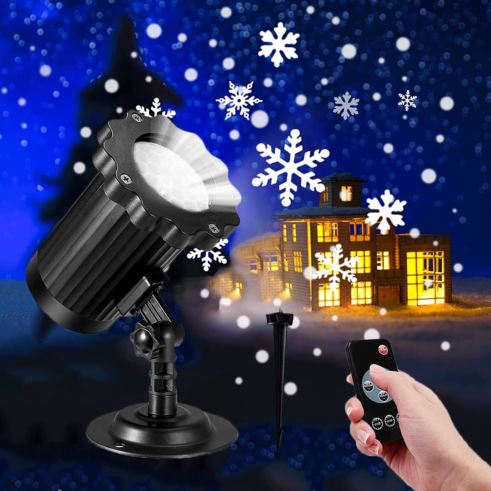 Proiettore di luci di Natale per esterni Impermeabile, fiocco di neve Proiettore di luce per nevicate Luci a LED Decorazione natalizia Luce di paesaggio rotante regolabile per Halloween Festa di Capod