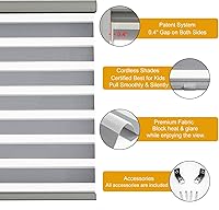 Vista 39 de Persilux Cordless Zebra Blinds for Windows Free-Stop Roller Window Shades (22" W X 64" H, Grey) Dual Layer Light Control for Day and Night, Light