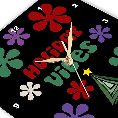 Miniatura 3 de 3dRose Wall Clock Silent - 15 inch - Funny Cute Holiday Vibes Retro Merry Christmas with Groovy Flowers - Christmas