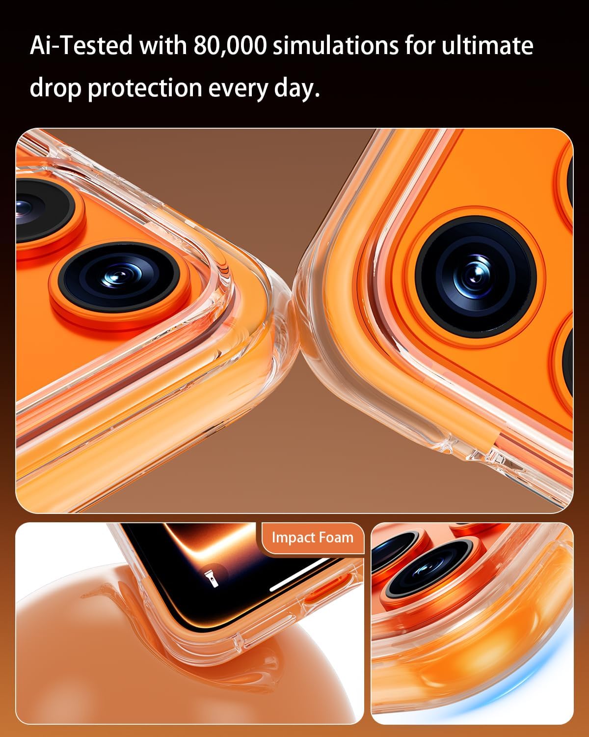 Clear Case for iPhone 17 Pro Max, Compatible with MagSafe, Transparent Anti-Yellowing Back with Orange Bumper & Corner Airbags, Shockproof Drop Protection, Screen & Lens Protector Cover