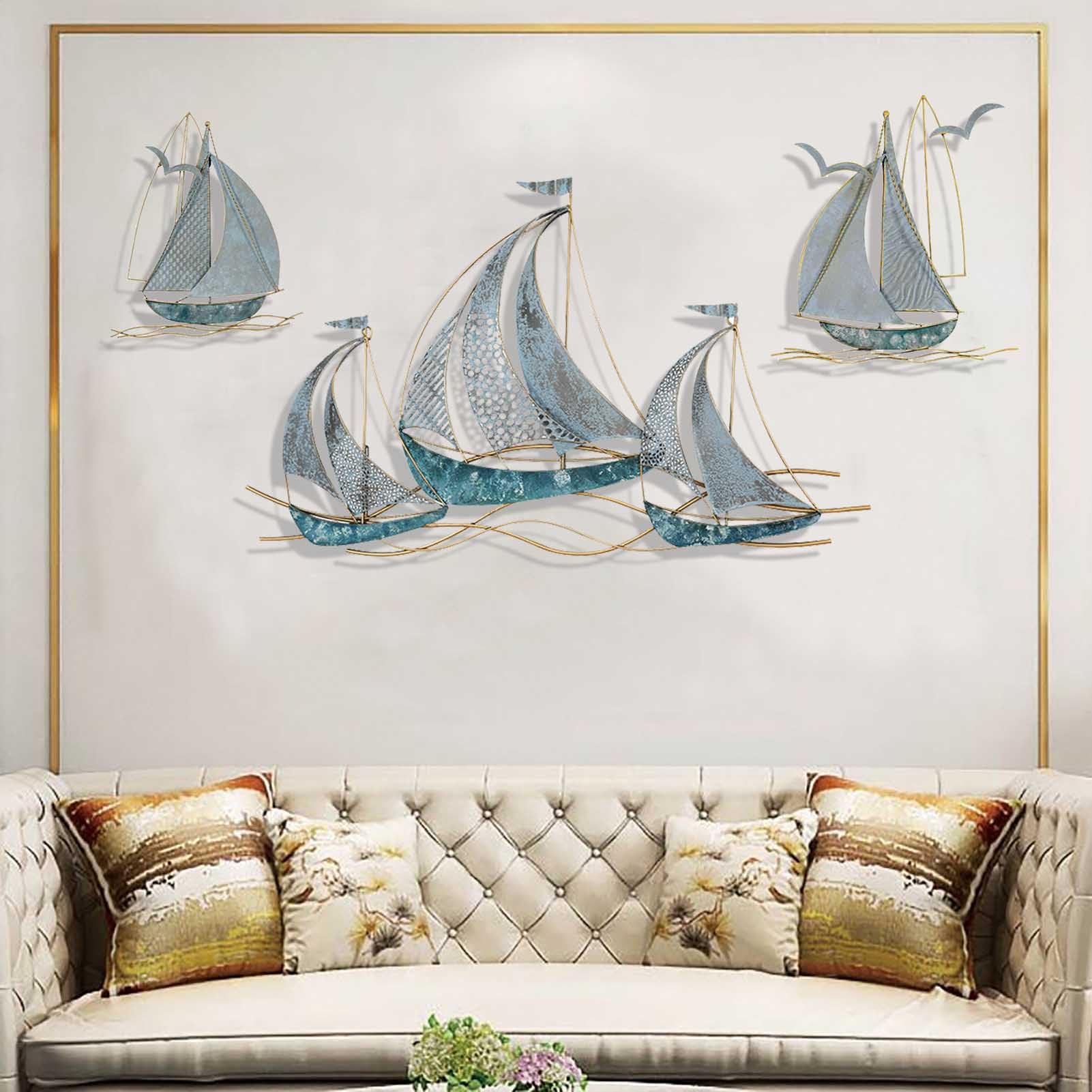 Decorazione da Parete Barca A Vela in Metallo, Nautico Decorazione da Appeso A Parete,Decor Muro per La Casa Appeso Decor Tema Oceano Decorazione Casa Soggiorno Camera da Letto Hotel,C