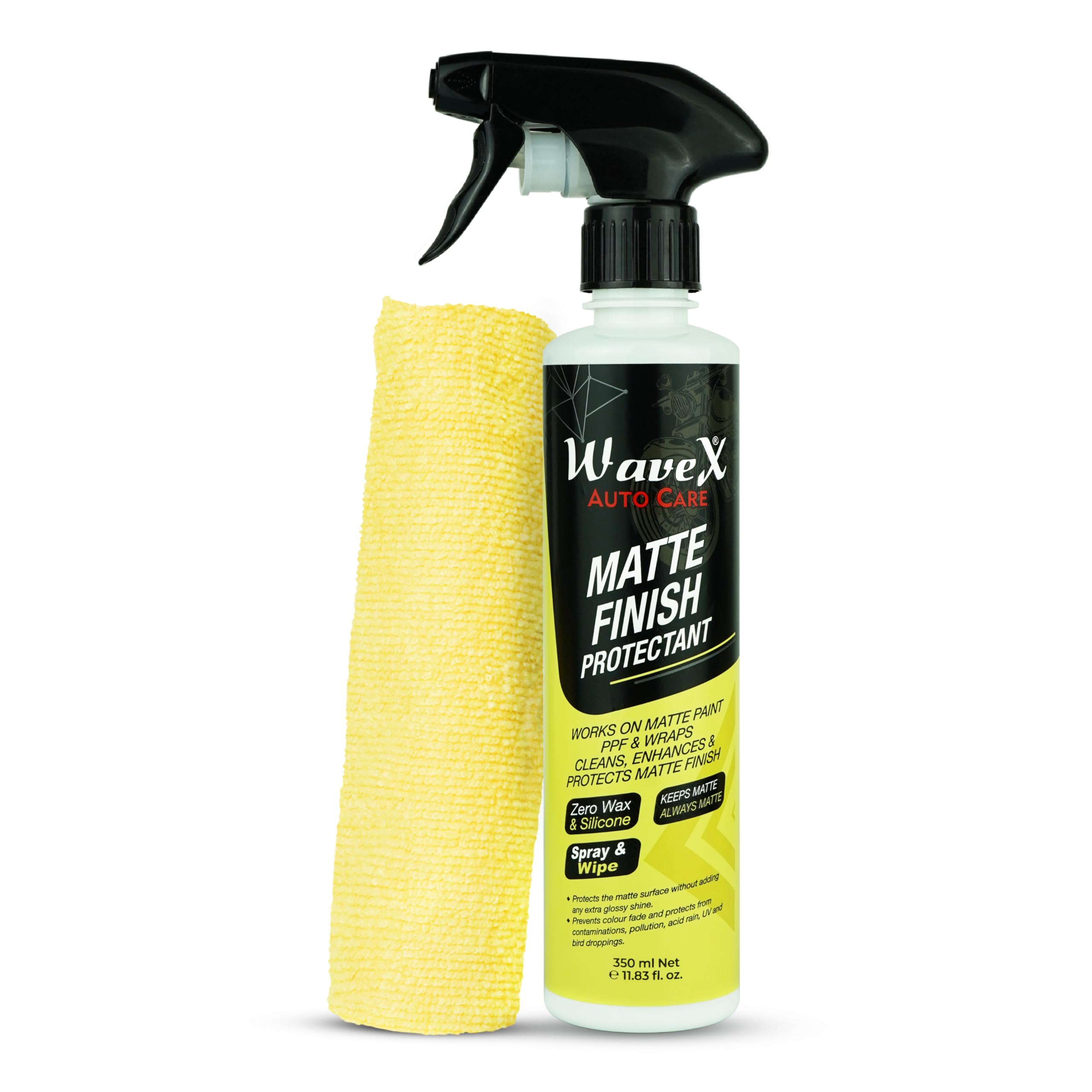 Wavex Matte Finish Bike Polish Maintainer 350ml + Wavex Microfiber Yellow Cloth Towel 350GSM 40X40CM