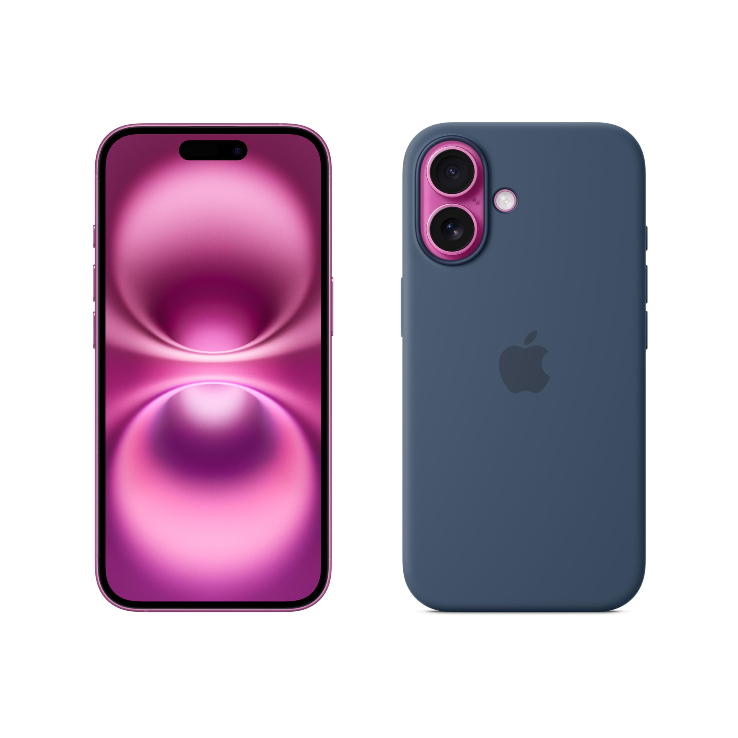 Apple iPhone 16 256GB: 5G Mobile phone with Apple Intelligence - Pink + Silicone Case with MagSafe - Denim