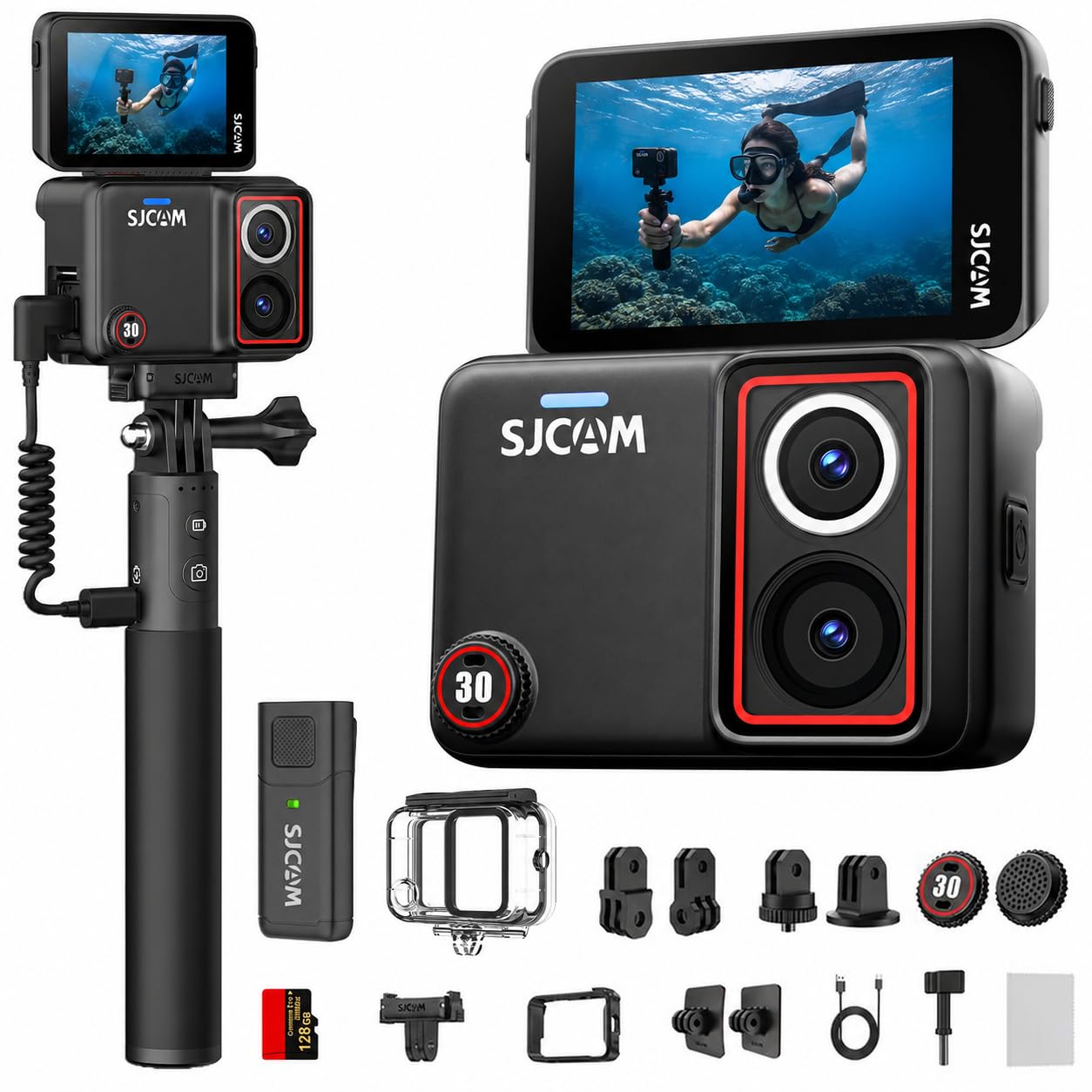 SJCAM SJ30 6K Action Camera,128GB Vlog Camera with Wireless Mic & 7H Battery Handle, 8K Image, 5M Waterproof, 2.51” Flip Screen, SteadyMotion 2.0 Stabilization for YouTube, Travel, Sports-image-46