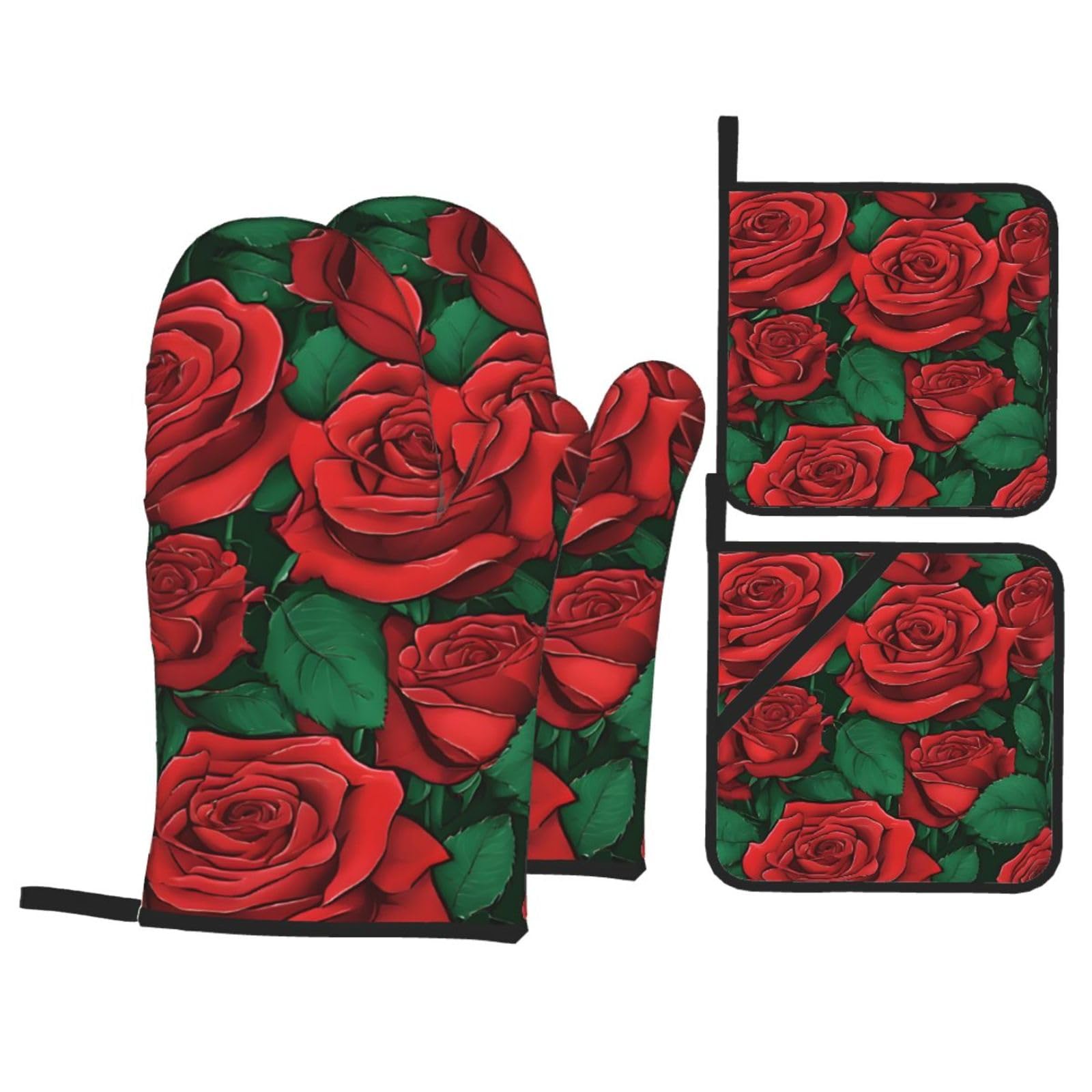 Gants de cuisine pour griller et pâtisserie avec maniques isolantes rose rouge