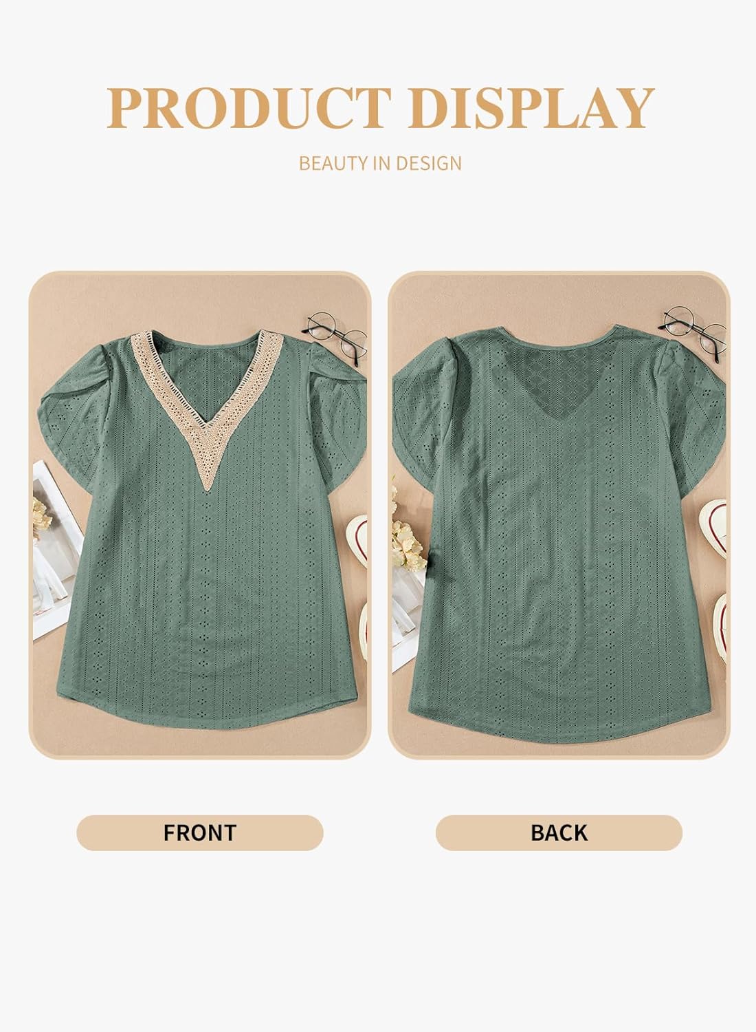 Eytino Womens Plus Size Tops Lace V Neck Petal Short Sleeve Blouse Eyelet Hollow Dressy Casual T Shirts(1X-5X) - Image 4