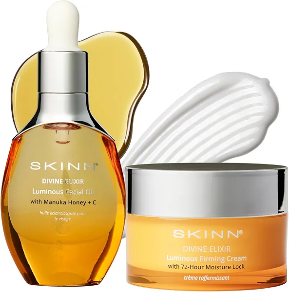 Luminous Facial Oil and Face Firming Cream Set - Anti-Aging Skin Care Duo to Reduce Fine Lines, Wrinkles & Strengthen Skins Barrier with Vitamin C & Manuka Honey