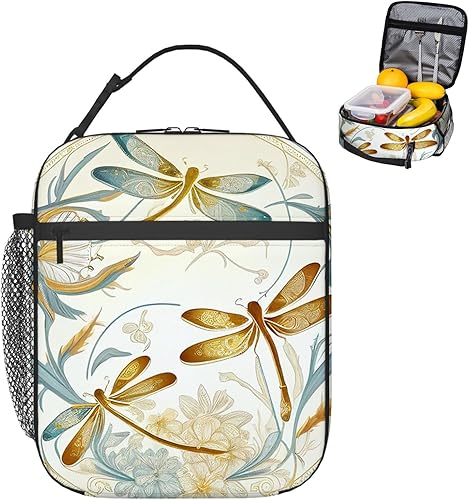Bolsa de almuerzo Rportable para mujeres y hombres, aislada, reutilizable, para oficina, trabajo, picnic, playa, libélulas y bolsa de almuerzo