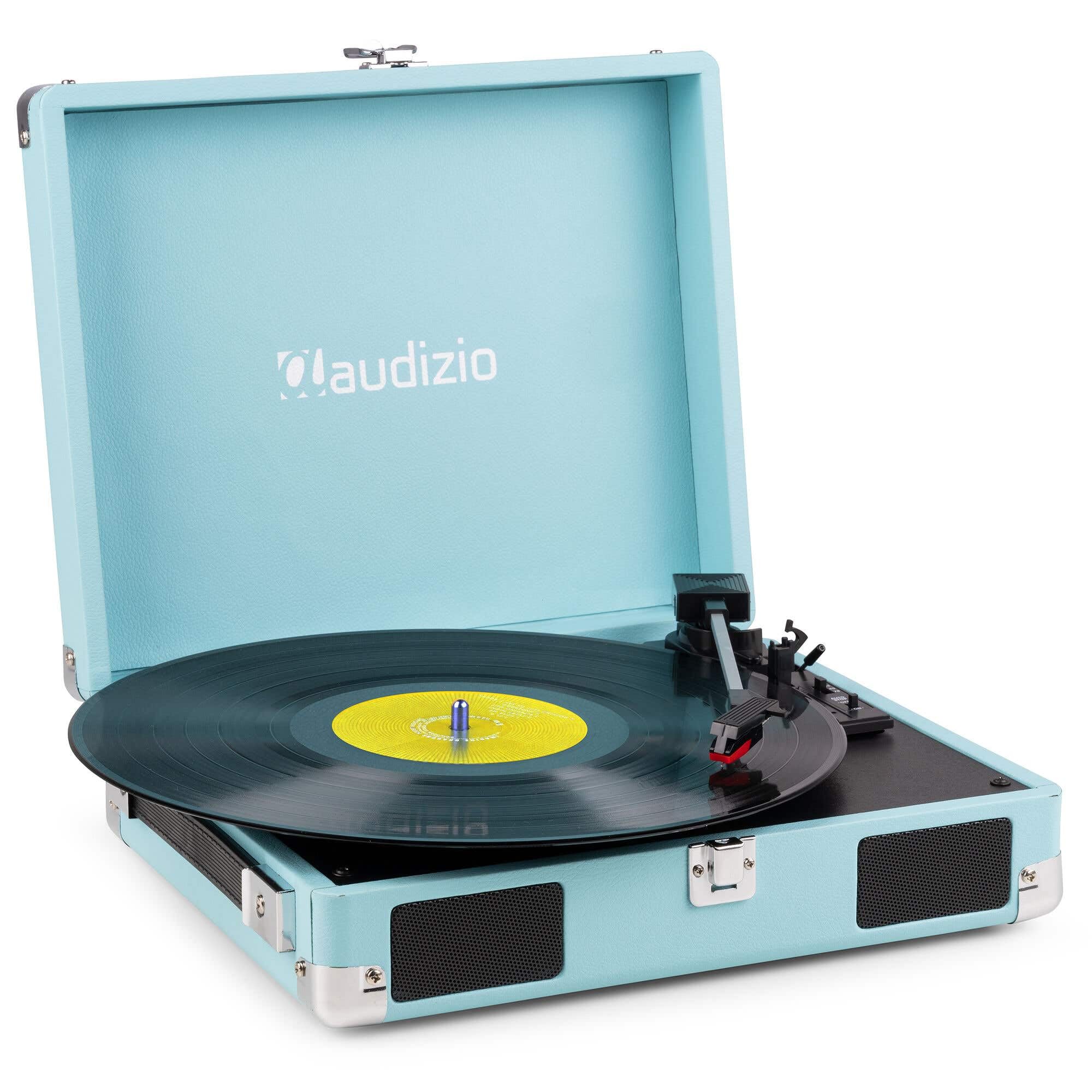 Audizio RP111BL Tocadiscos Retro en Maleta Azul con Altavoces Integrados, 3 velocidades 33/45/78 RPM, Cartucho cerámico, Salida RCA, Entrada Auriculares, portátil y Elegante