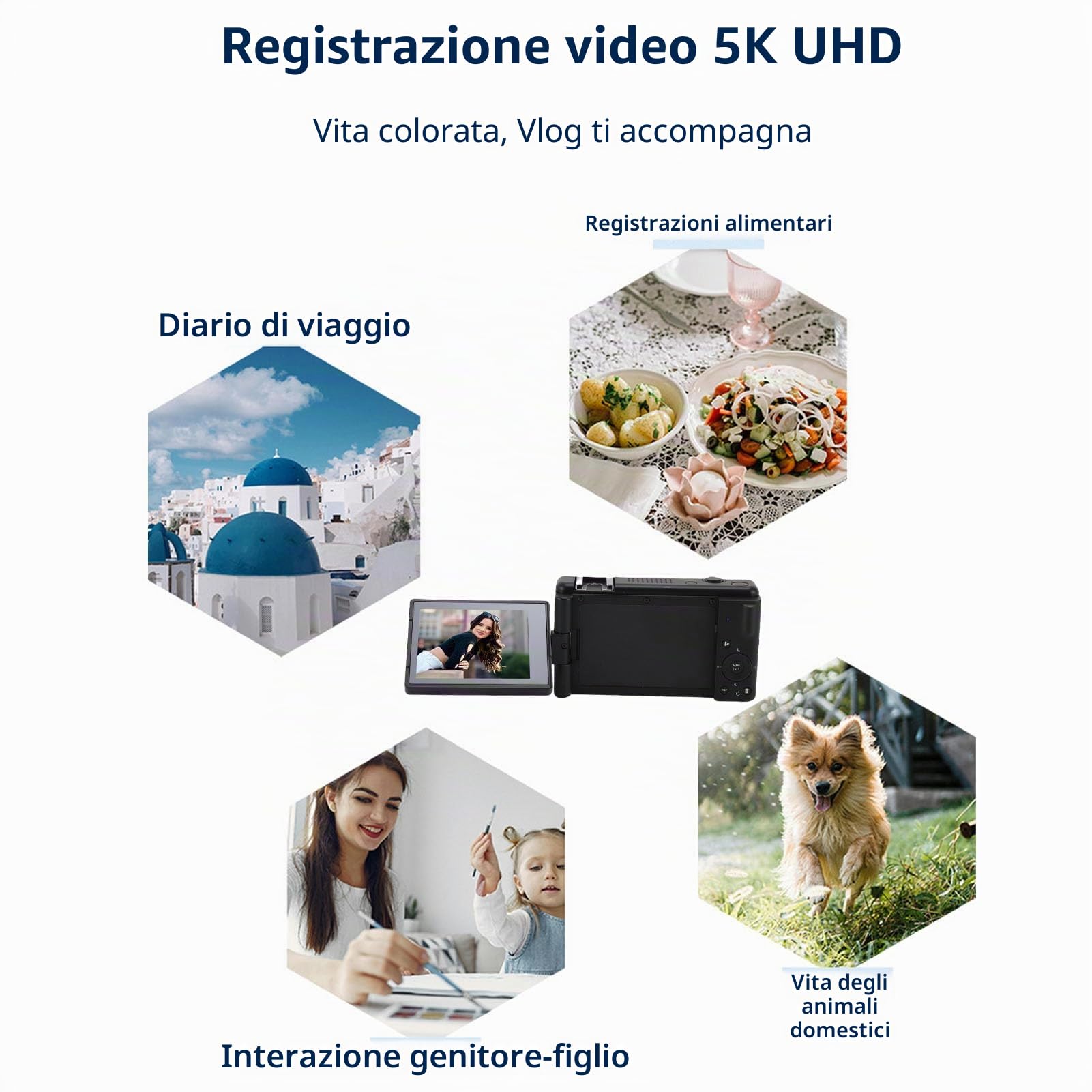 Fotocamera Digitale 5K con WiFi, 80MP HD Zoom 18X Messa a Fuoco Automatica 180 Gradi 2.8 Pollici Flip Screen Vlogging Telecamere, Giroscopio a 5 Assi Anti Shake Supporto Fino a (Nero)