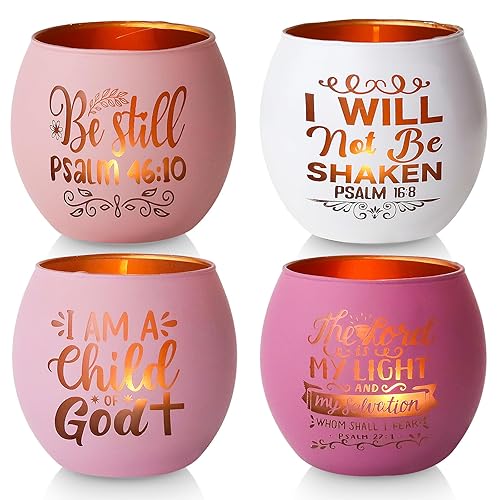 Christian Gifts for Women, Glass Candle Holders Set of 4,