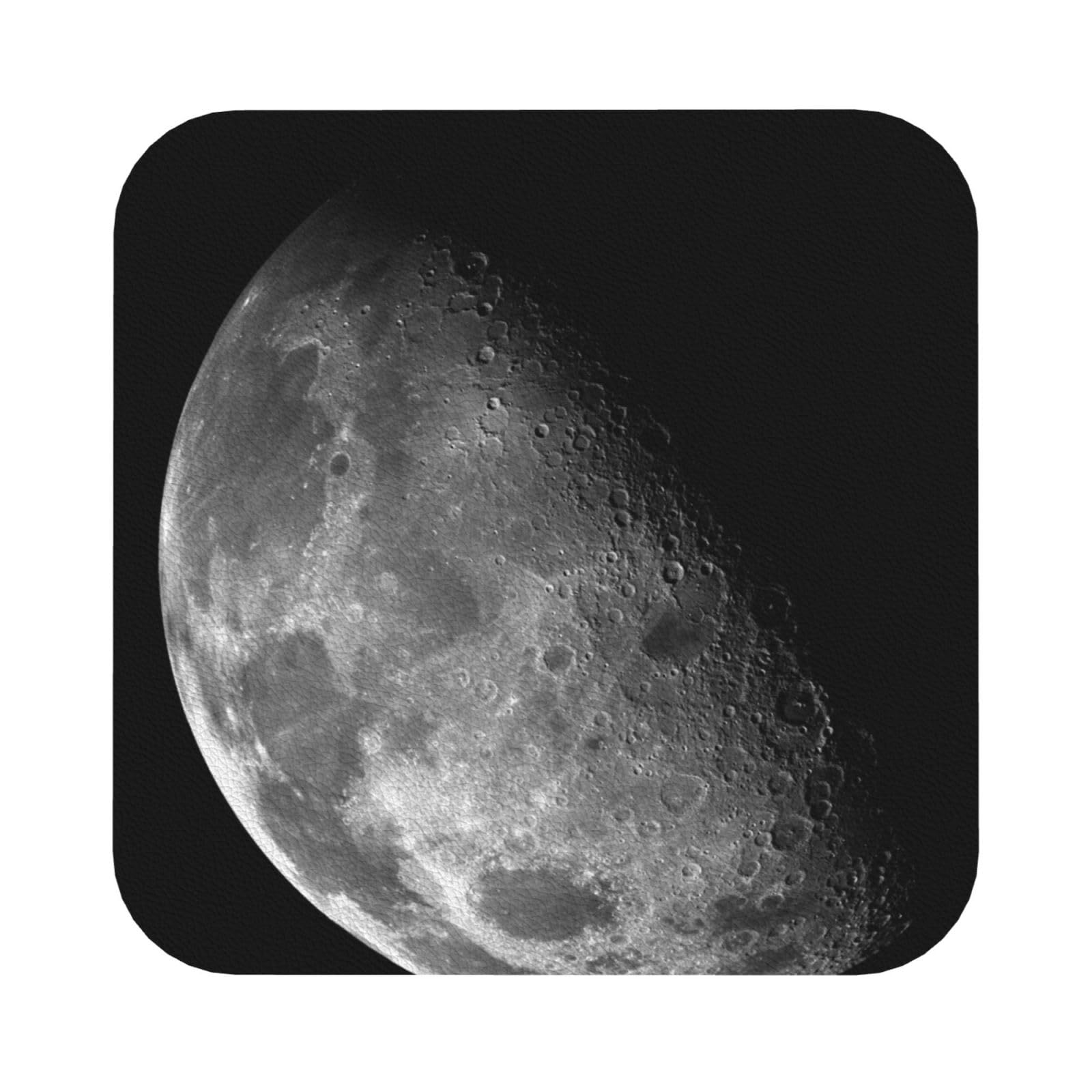 Black Background Moon PU Leather Coasters Set of 6 Square Drink Coasters