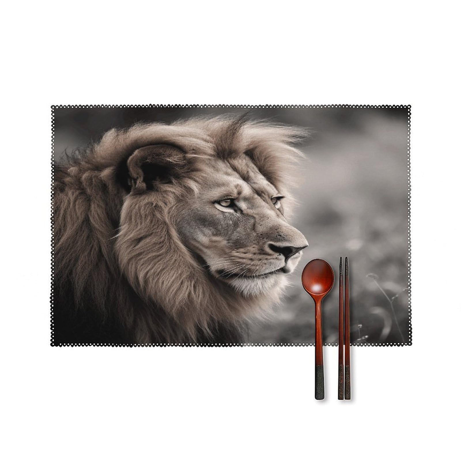 Wildlife Lion Placemats Set of 6 Heat Resistant Non-Slip Place Mats Washable Wipeable Table Mats Elegant Farmhouse Placemat for Kitchen Dining Outdoor Party Table Decor