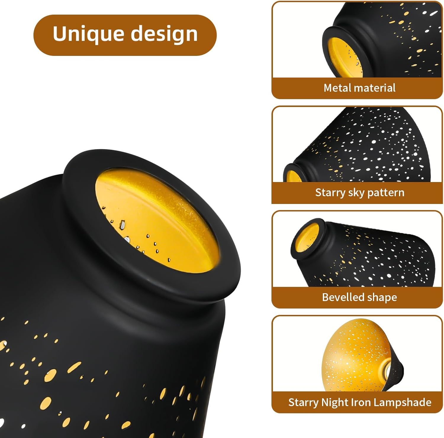 Pendant Light Shade, ALUCSET Trumpet Star Iron Lampshade Fitter 2.4 inch Height 7.4 Inch Bottom Diameter 5.7 Inch Fits Bedroom Lving Room and Bathroom for Chandelier Shades Wall Sconces Series 2 Packs