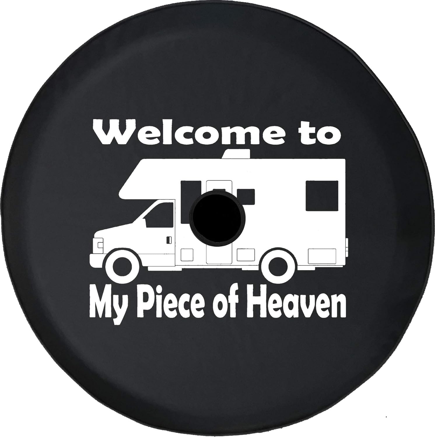 Welcome to Heaven RV Black 33 Inch with Backup Camera Hole Car Tire Cover - Tire Accessories for Trailers, Trucks, SUVs, Campers RVs and More