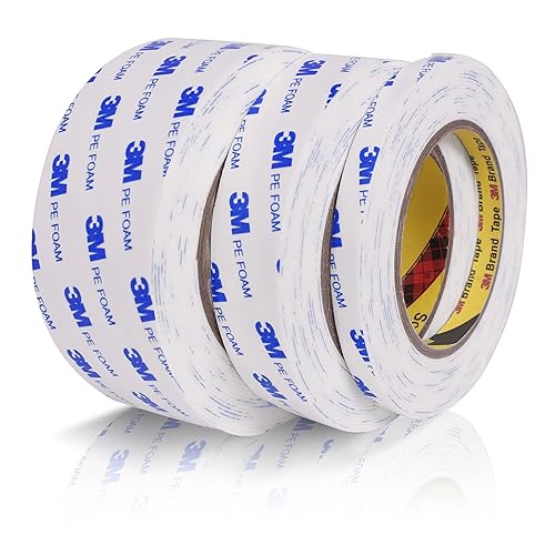 Miniatura 3 de Cinta de montaje de doble cara resistente de 0.39 pulgadas x 16.5 pies, cinta de espuma de polietileno extraíble, cinta adhesiva libre de daños para