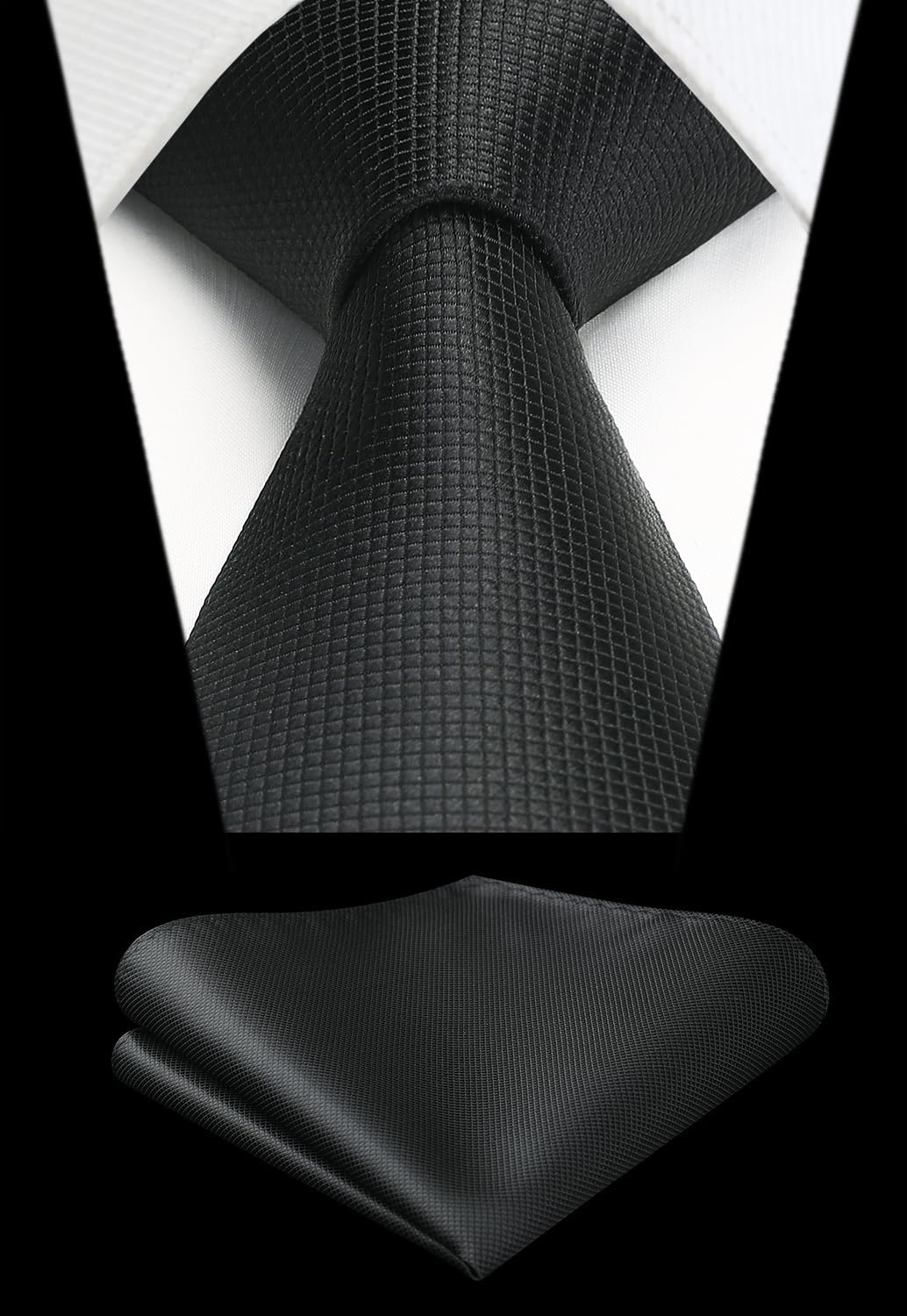 HISDERN Ties for Men Plaid Checkered Tie with Pocket Square Woven Business Formal Necktie Handkerchief Set Wedding Party - Image 7