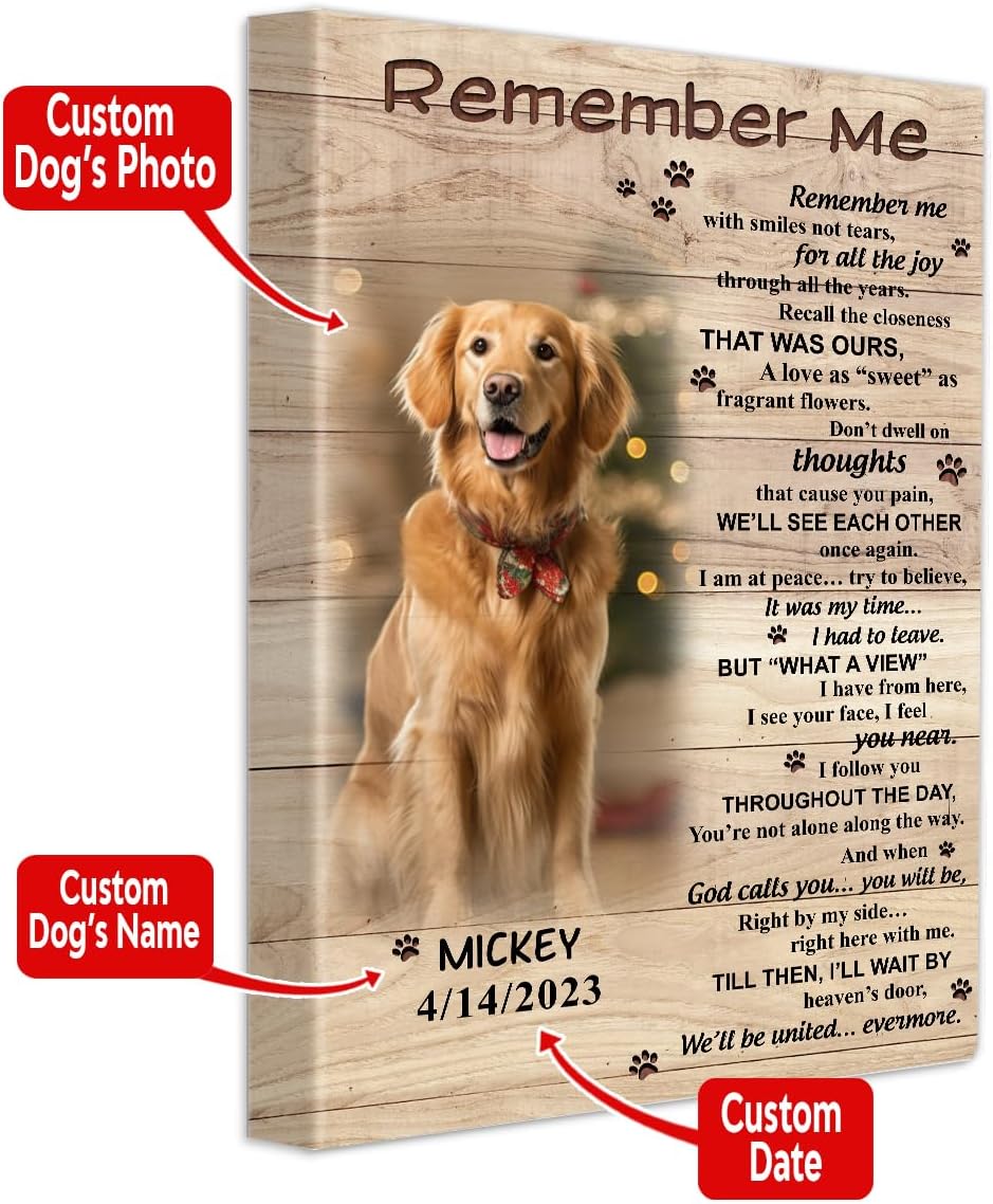 S101617 Dog Memorial Portrait Canvas Gifts, Remember Me Memorial for Dog Lovers, Personalized With Picture Date