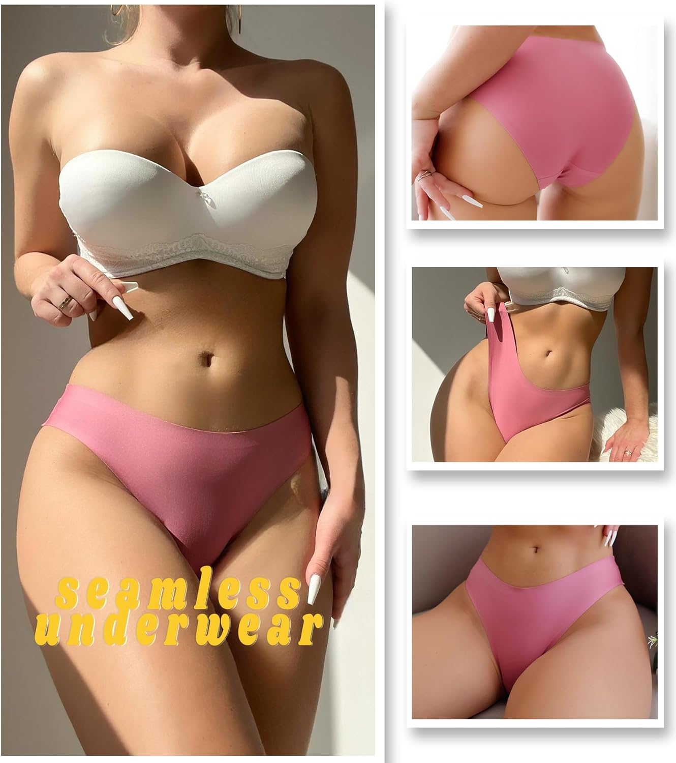 Seamless Underwear for Women Soft No Show Panties Sexy High Cut Invisible Hipster Silky Cheeky Ladies Bikini 6 Pack - Image 6