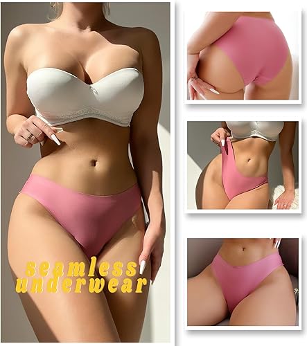 Miniatura 5 de Ropa interior sin costuras para mujer, suave, no se ve, sexy, corte alto, invisible, hipster, sedosa, atrevida, bikini para mujer, paquete de 6