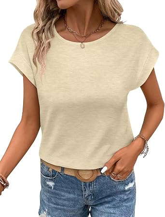 Bliwov Womens T Shirts Summer Tops Cap Sleeve Crew Neck Casual Basic Tees 2026 Fashion Clothing
