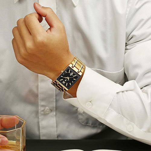 Miniatura 4 de Relojes cuadrados para hombres y mujeres de acero inoxidable para hombre cuadrado reloj con fecha impermeable analógico cuarzo moda negocios casual