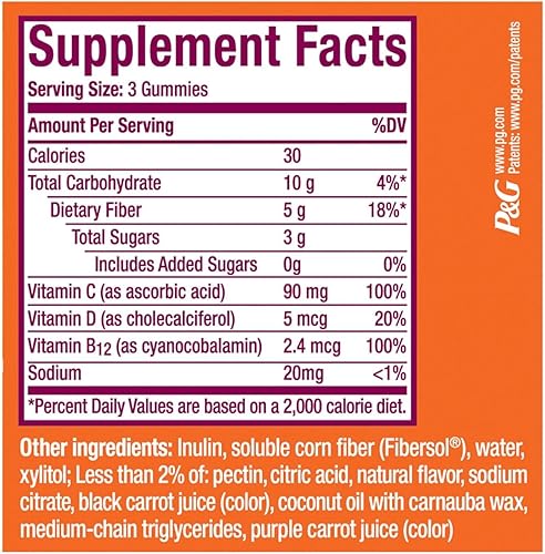 Miniatura 2 de Metamucil Gomitas de suplemento de fibra más vitaminas C, D y B12, sin azúcar añadido, mezcla de fibra prebiótica a base de plantas de 0.18 oz para