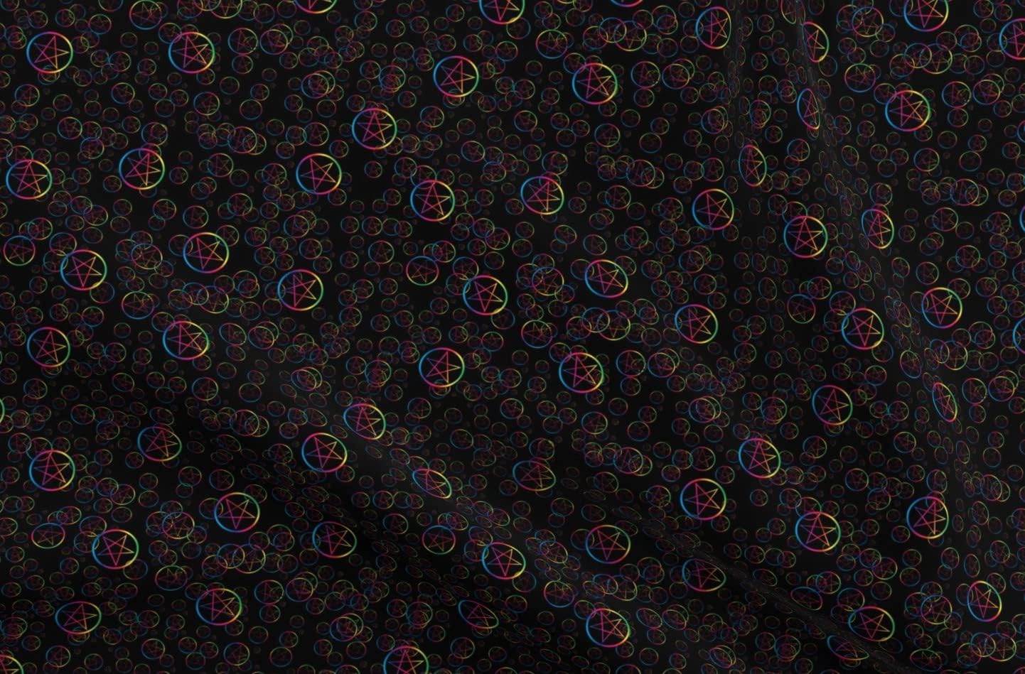 Spoonflower Fabric - Rainbow Black Star Pagan Printed on Organic Cotton Sateen Fabric by The Yard - Sewing Quilting Apparel Home Decor