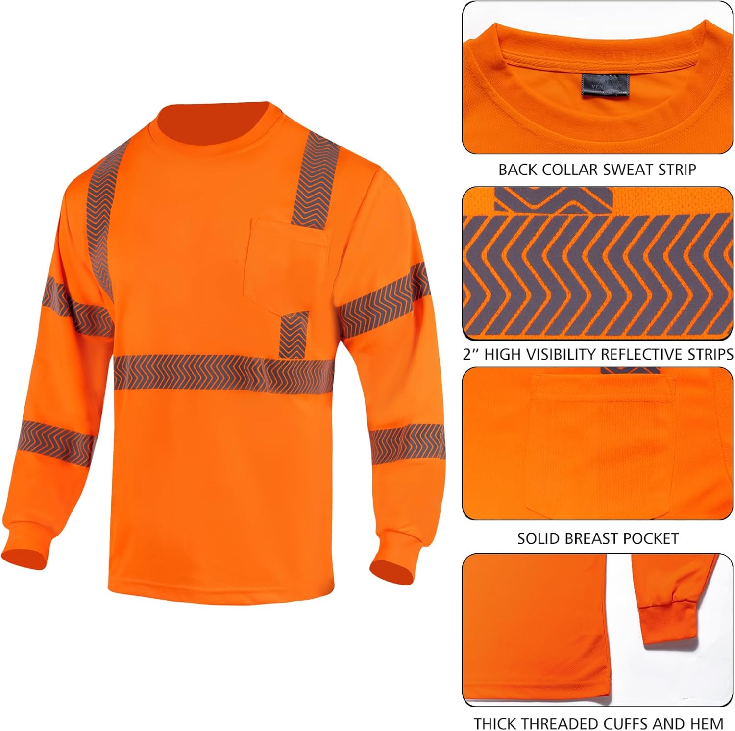 VENDACE Safety Shirt Hi Vis Long Sleeve High Visibility Reflective Work Shirts Class 3 Hi Vis Construction Shirts for Men - Image 4