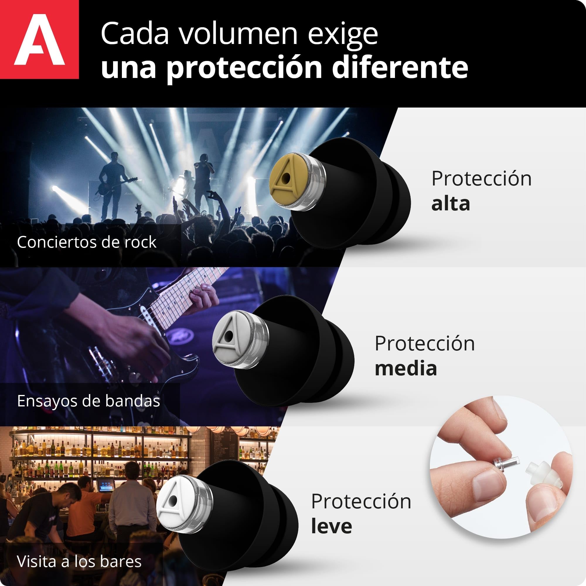 Alpine MusicSafe Pro Tapones de Alta Fidelidad para Conciertos y Reducción de Ruido - Protección Auditiva para Músicos Profesionales y DJs - 3 juegos de filtros hipoalergénicos - Negro