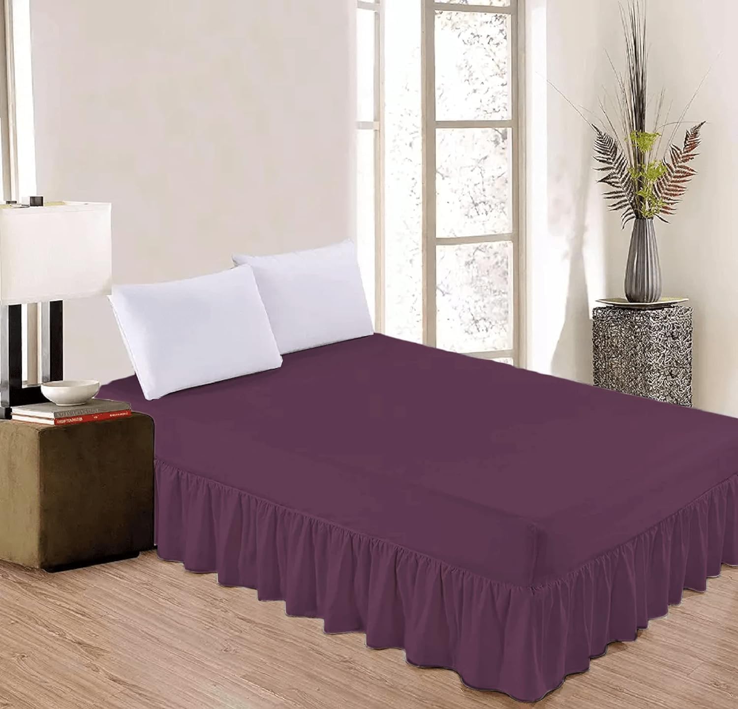 Bella Nights Valance Sheet Percale Polycotton Extra Deep Frilled Valance Fitted Bed Sheet (Plum, King)