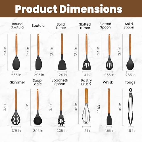 Miniatura 2 de Juego de utensilios de cocina Utensilios de cocina de silicona 12 piezas para cocinar, espátula, volteador, cuchara, cepillo, útiles ollas y