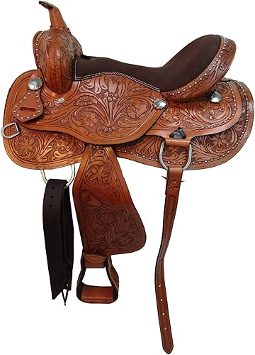 Miniatura 4 de Western Saddle Barril Racing Caballo Placer Floral Tooled Cuero Trail Tack Cowboy Rodeo Set 15 16 17 18