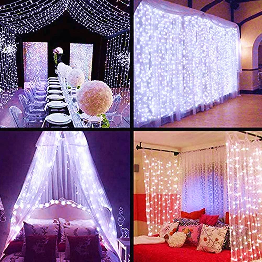 Guirlande lumineuse solaire 200 LED 3 m x 2 m en maille avec 8 modes pour fenêtre, mur, table en cœur, camping, plage (blanc)