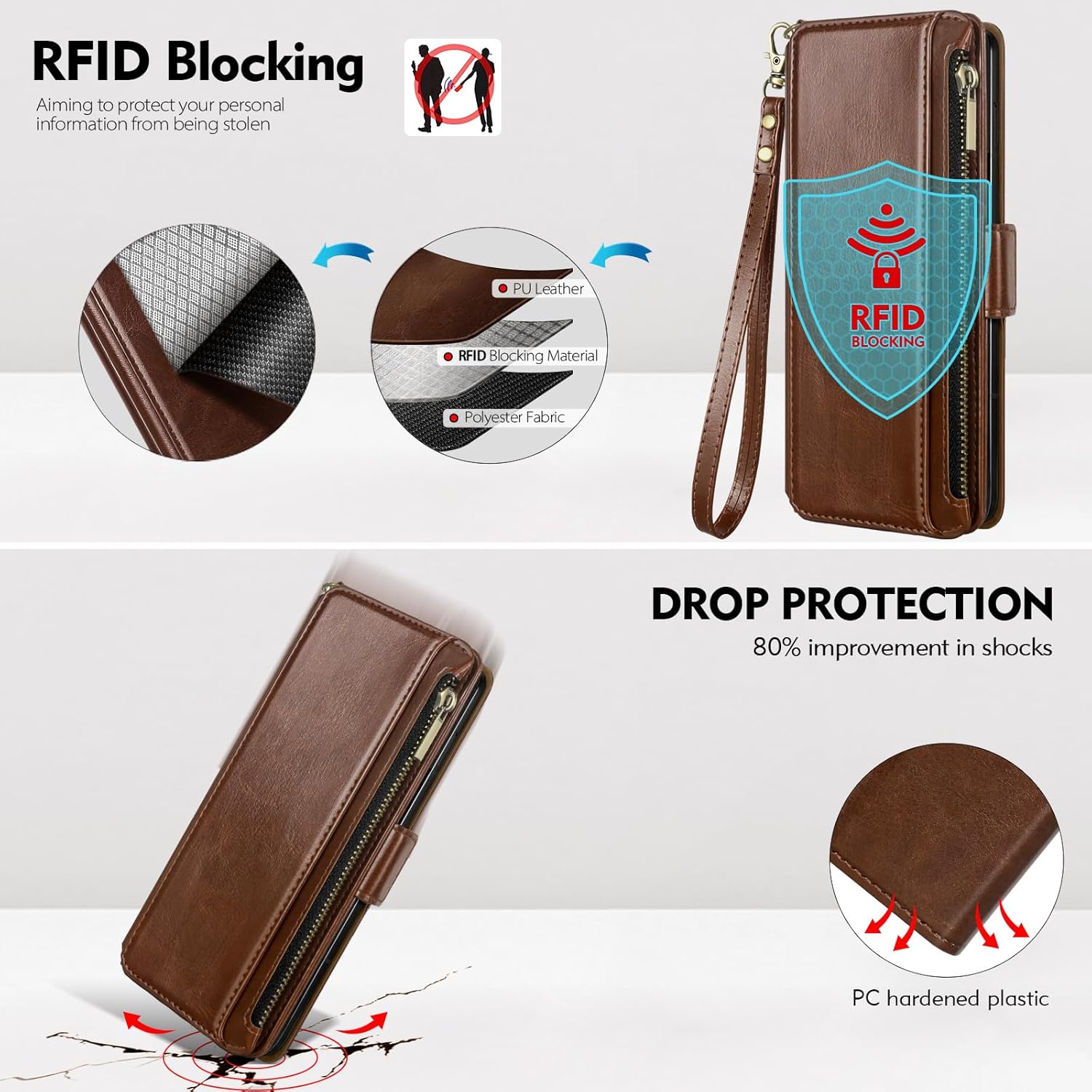 Antsturdy Compatible with Samsung Galaxy Z Fold 3 Case Wallet Women with【S Pen Holder】 Phone Case with Card Holder Strap PU Leather RFID Blocking Flip Protective Cover Credit Slots Men,Brown