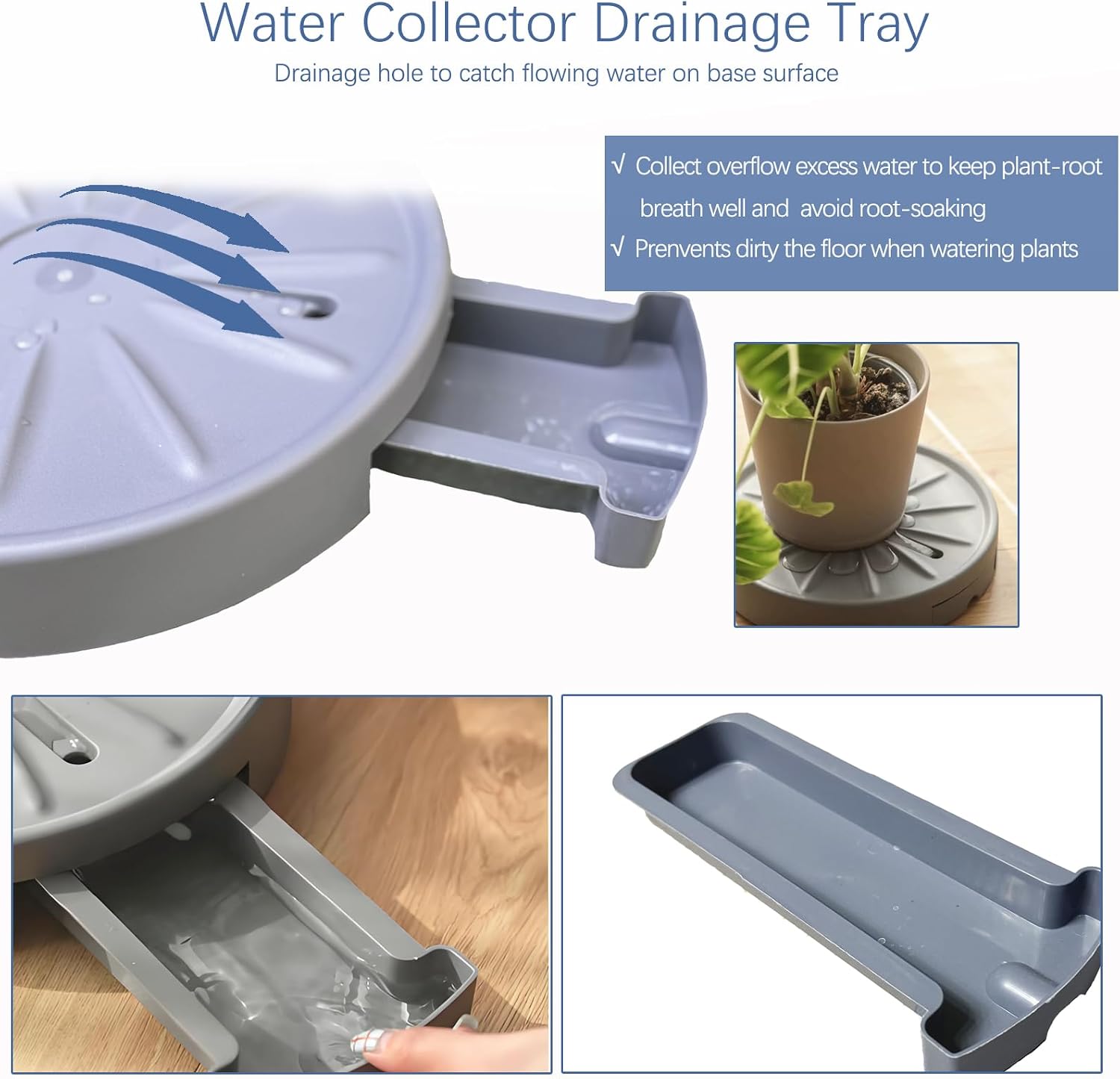 12” Plant Caddy with Wheels and Drainage Tray – Heavy Duty Rolling Planter Base & Indoor Plant Tray, Flower Pot Mover, Round Wheeled Plant Stand, Gray, 2 Pack