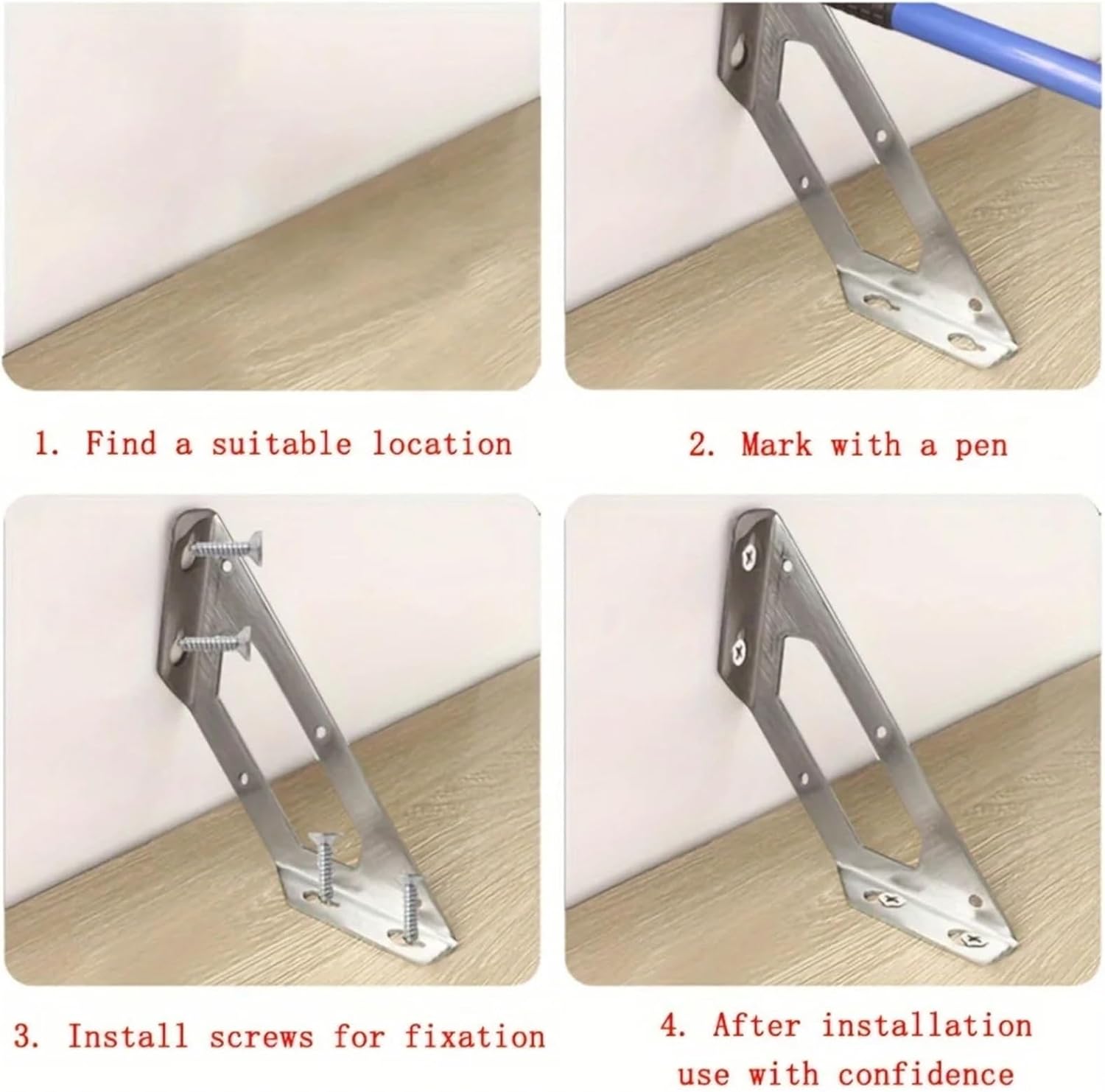 Stainless Steel Heavy Duty Angle Iron Bracket and Stain Resistant for Furniture Decoration Shelf Triangular Support(L-2pcs)