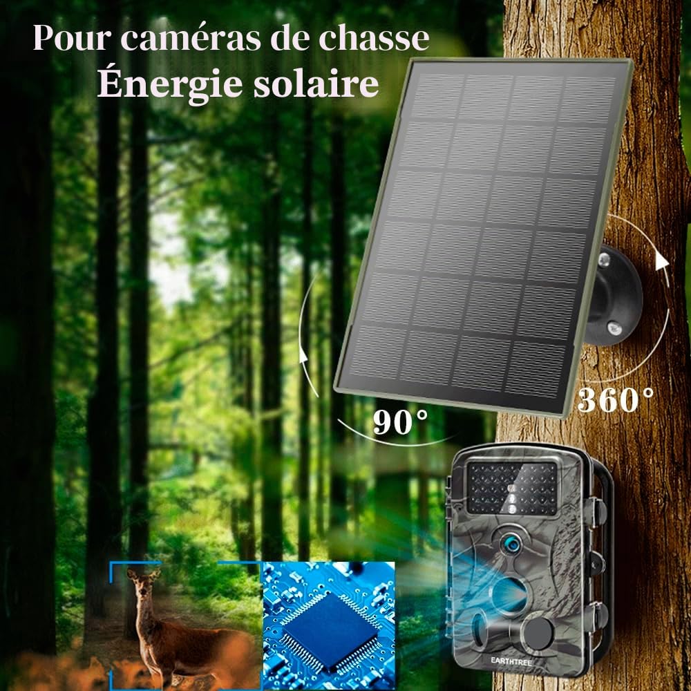 1 panneau Solaire 3W/5V,Compatible avec les caméras de chasse 3G/4G,batterie 6000mAh,Type-C/Micro-USB/DC,IP66,Convient aux caméras de chasse sur le terrain,Appareils photo pour mangeoires à oiseaux