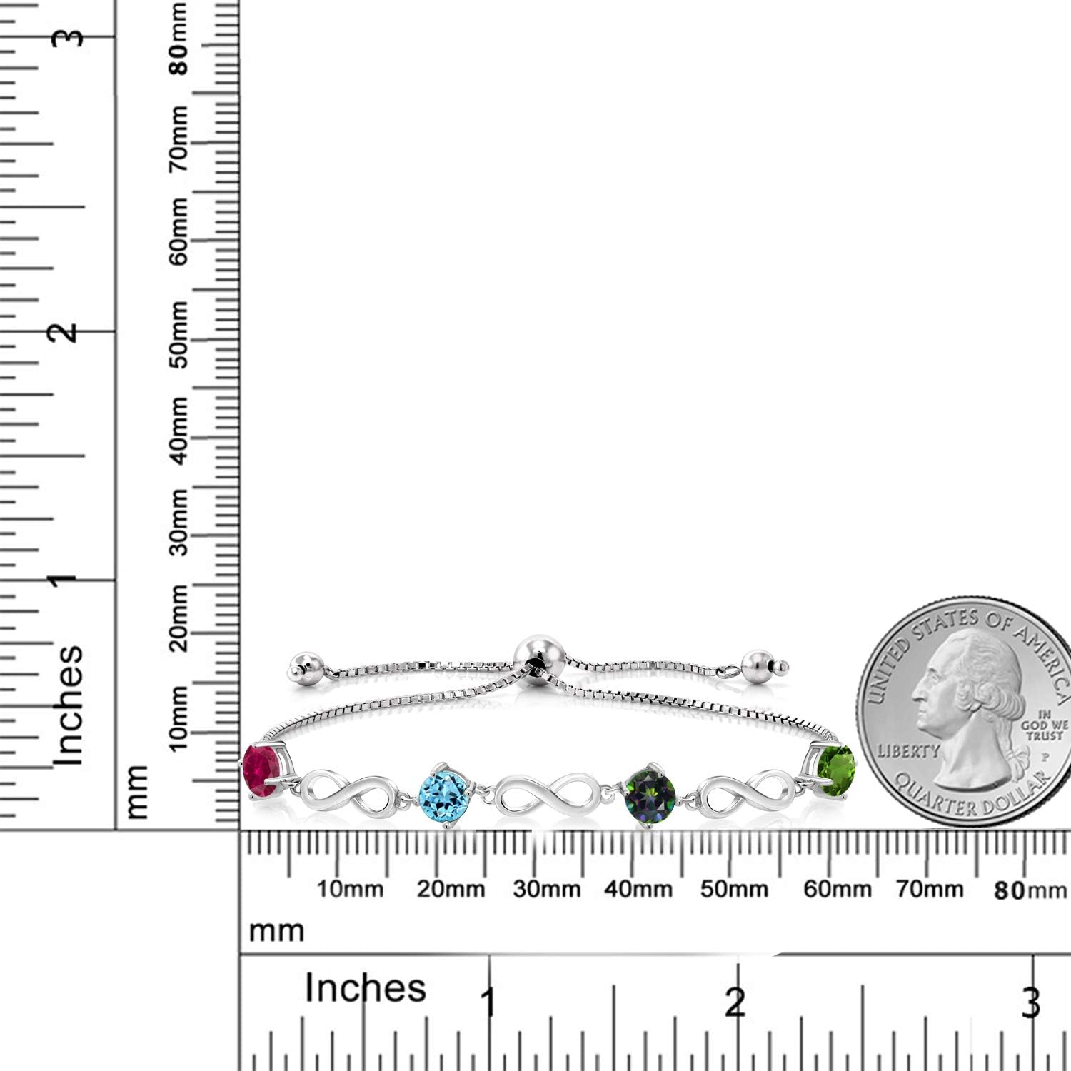 Customized Personalized Engraved 4-Stone Infinity Tennis Bracelet For Women By Keren Hanan | 925 Sterling Silver | Gemstone Birthstone | Adjustable Bolo Bracelet For Women | Easy-On Easy-Off