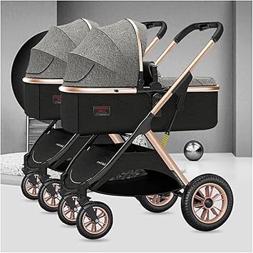 Wigselbl Cozy Compact Twin Stroller, Double Seat Tandem Stroller with Oversized Canopy, Easy Foldable Color Gray