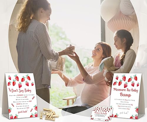 Miniatura 4 de Juego de 2 juegos de baby shower de fresa, no digas juegos de pinzas para la ropa de bebé, mide la protuberancia, decoraciones de baby shower, juego