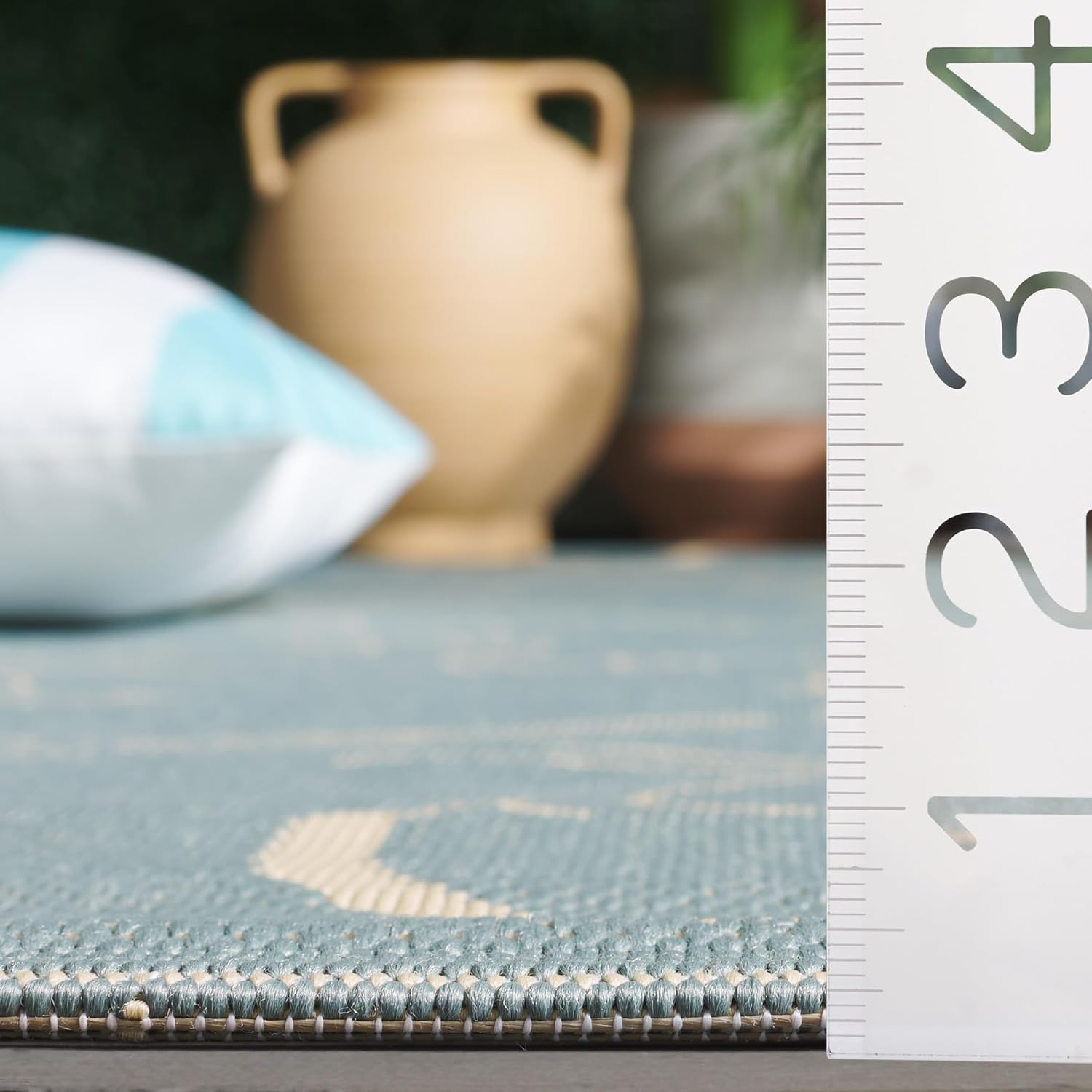 SAFAVIEH Washable Rug Outdoor Courtyard Collection - 5'3" x 7'7", Aqua Blue & Cream, Non-Shedding & Easy Cleaning, Ideal for Patio, Backyard, Mudroom (CY6108-25)