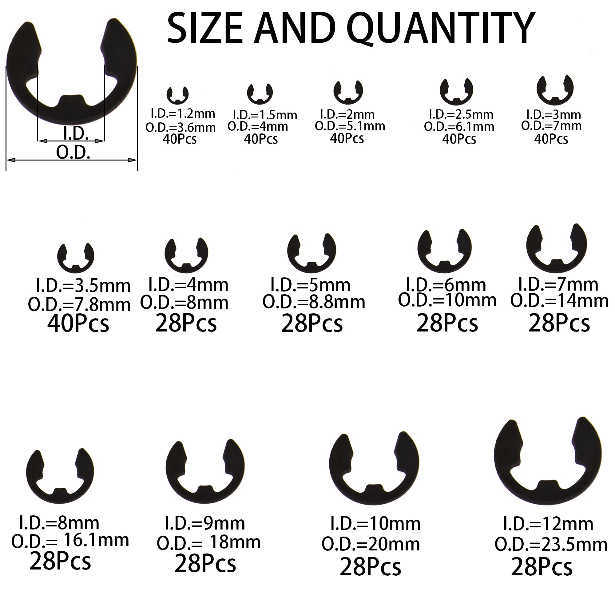 E-Clip Retaining Rings Kit - 462 Pcs Alloy Steel -2