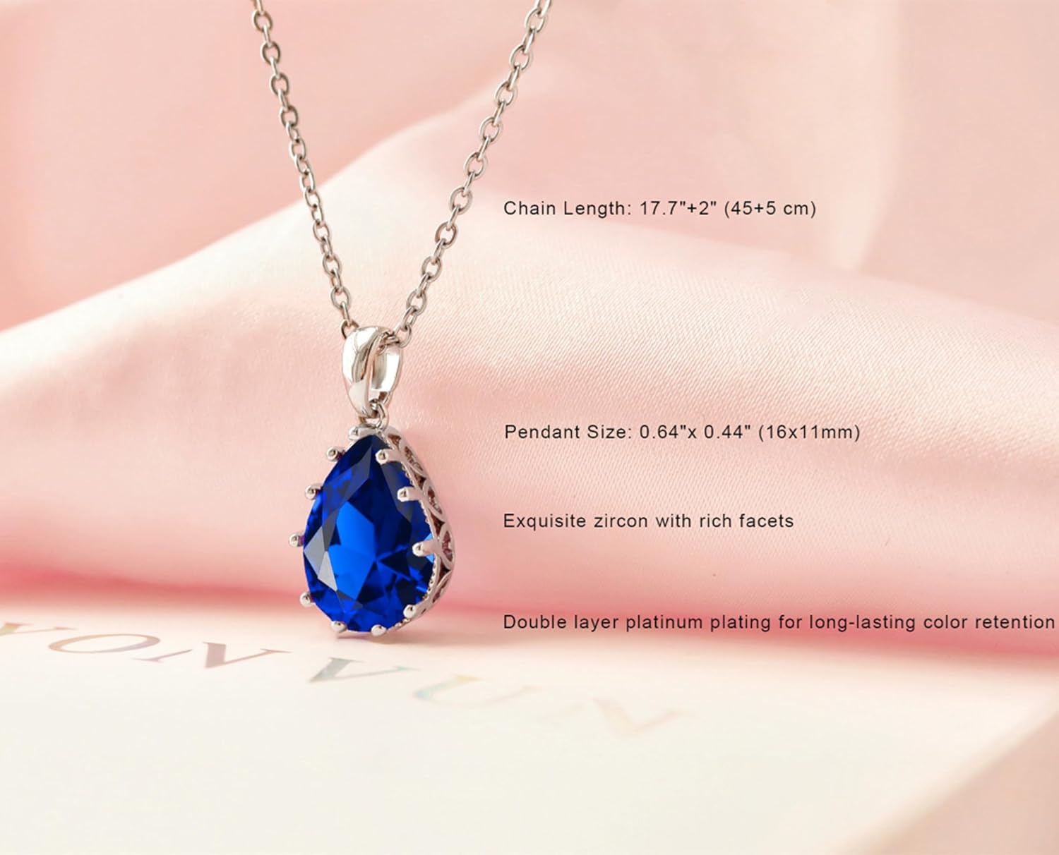 Crystal Zircon Pendant Necklace Plated 18k Gold Teardrop Oval Pear Gemstone Birthstone Jewelry Set Gift for Wife Mom Daughter Girlfriend Her - Image 3