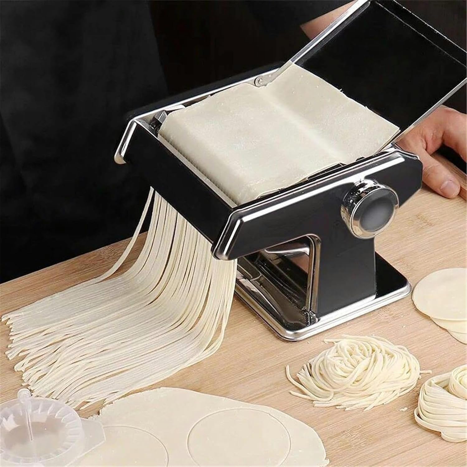 Wzglod 3 in 1 Manual Pasta Machine, Stainless Steel Roller Pasta Maker, with 3-5Mm Cutting Dies for Home