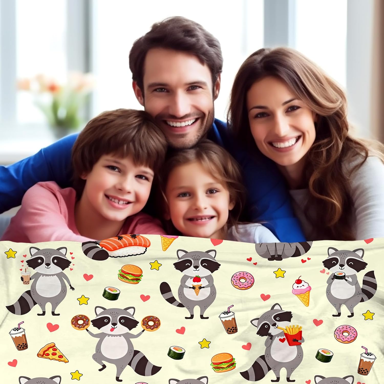 Raccoon Gifts for Women Raccoons Lover Plush Stuff Funny Hamburger Blanket With Pizza Sushi Bedding Merch Raccoon Blankets for Women Girls Boys Kids Adults Animal Lovers Sofa Bed Room Decor 50"x40" - Image 5