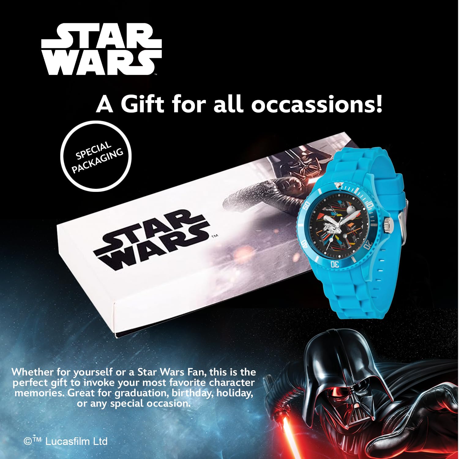 STAR WARS Orologio adulto, orologio analogico di plastica della cinghia di gomma del quarzo di sport, Blu, Plastica sportiva