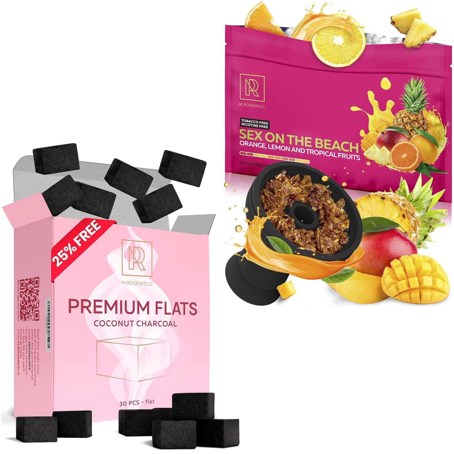 M ROSENFELD Orange Lemon Tropical Mix Hookah Flavor Sex On The Beach Herbal Shisha - Hookah Coals Flats