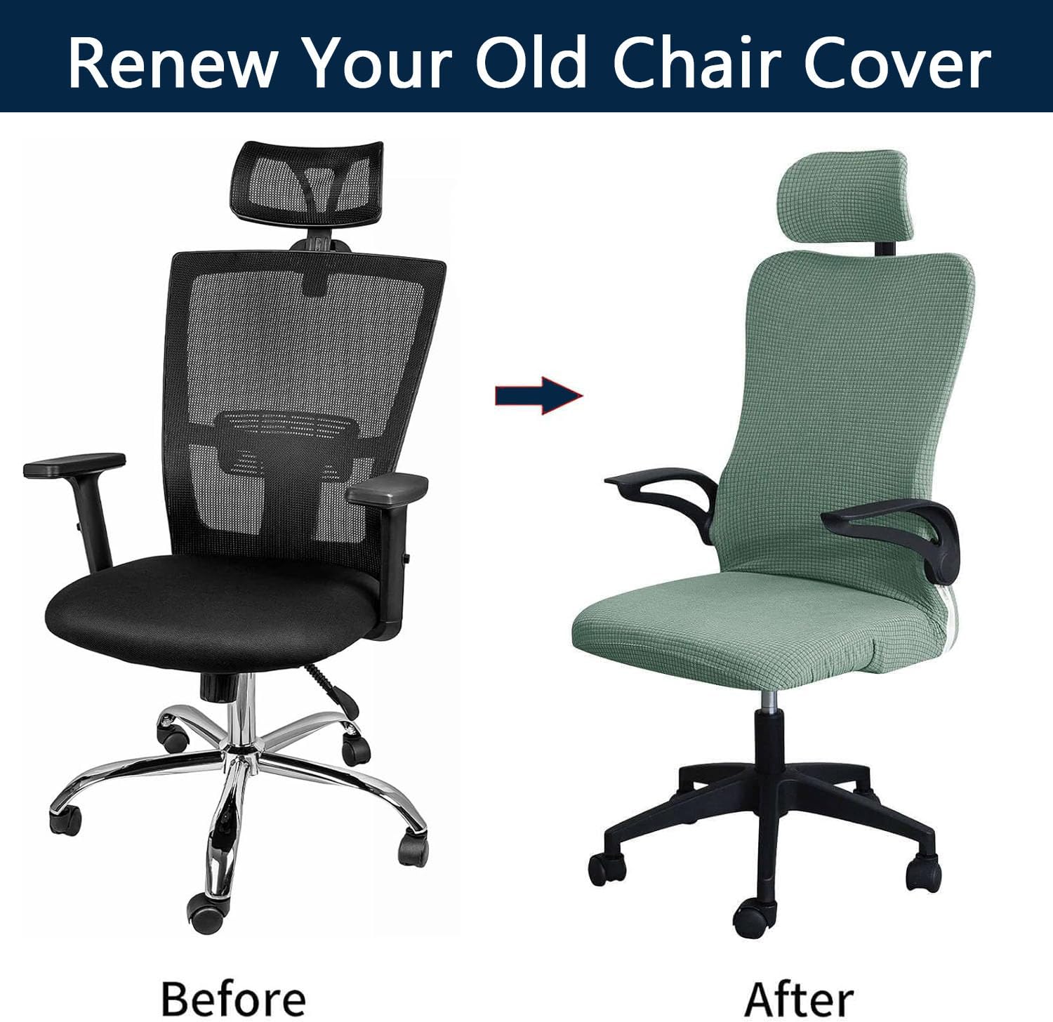Housse De Bureau Extensible Avec Appui-tête - Housse De Chaise De Gaming, Bureau, Ordinateur - Lavable, Ajustement Parfait - Couleur Marine