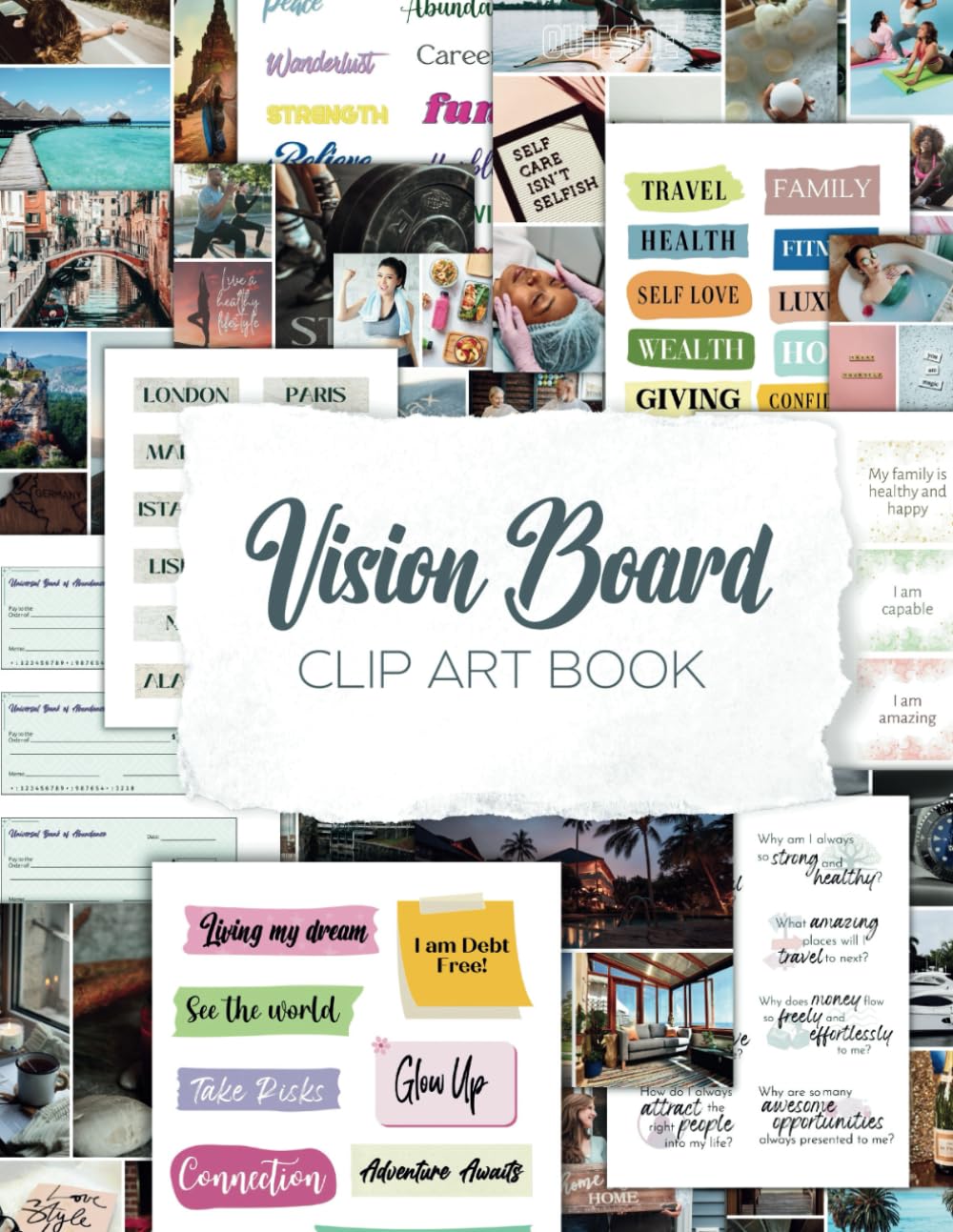 Livre de clip art vision board de phrases inspirantes pour manifester vos rêves